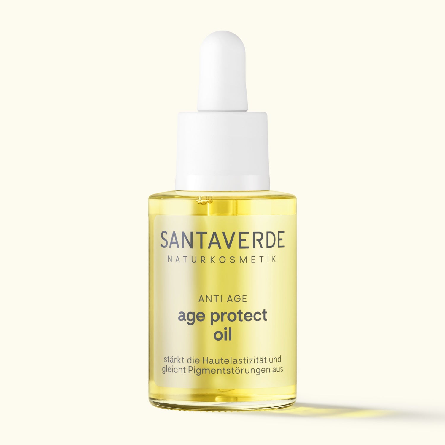 Santaverde Age Protect Oil 30 ml – regenerierendes Aloe Vera Naturkosmetik Gesichtsöl für reife Haut, Glasflasche mit Pipette, minimalistisch arrangiert