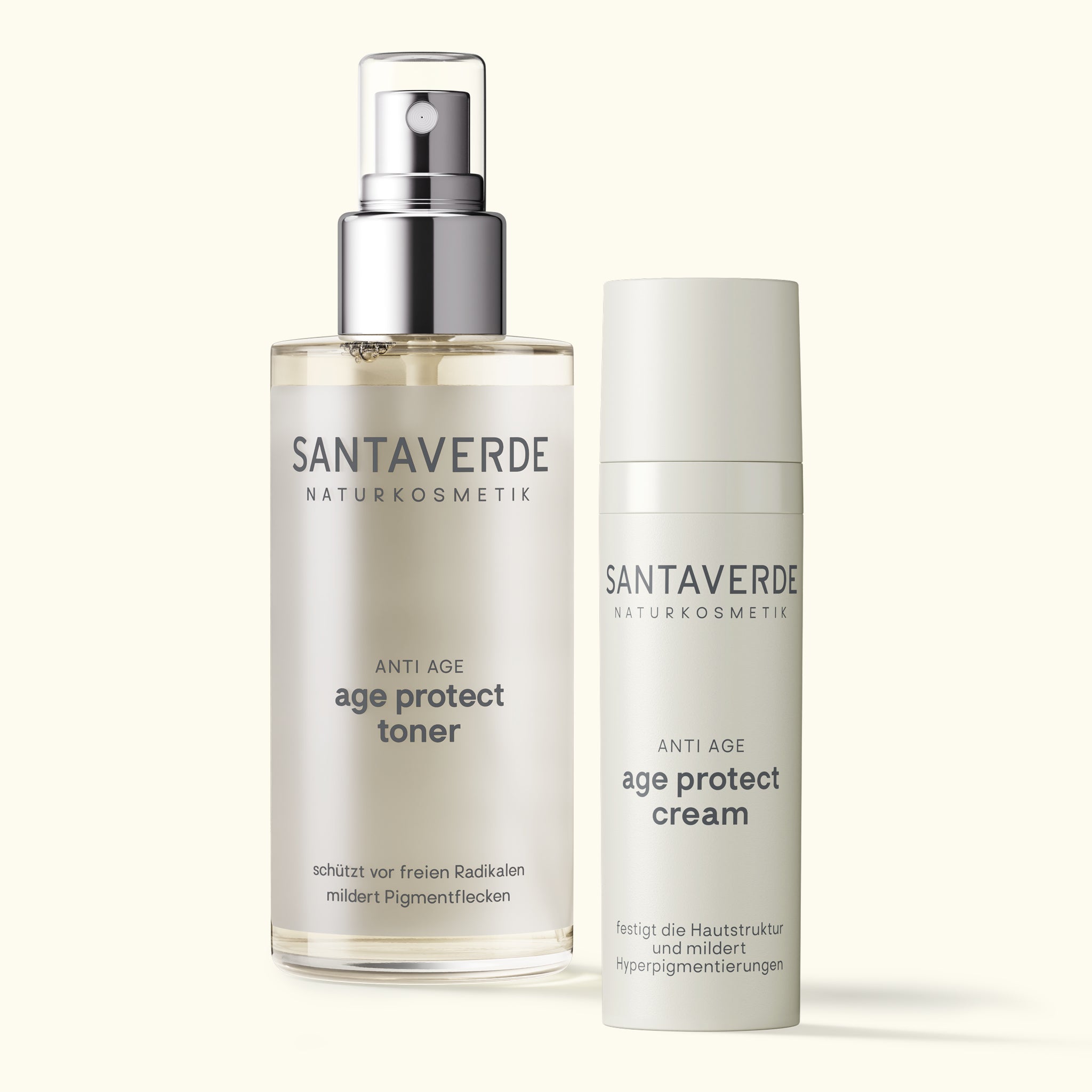 Santaverde Age Protect Duo – Aloe Vera Naturkosmetik Set für reife Haut mit Gesichtscreme und Gesichtstoner, minimalistisch präsentiert
