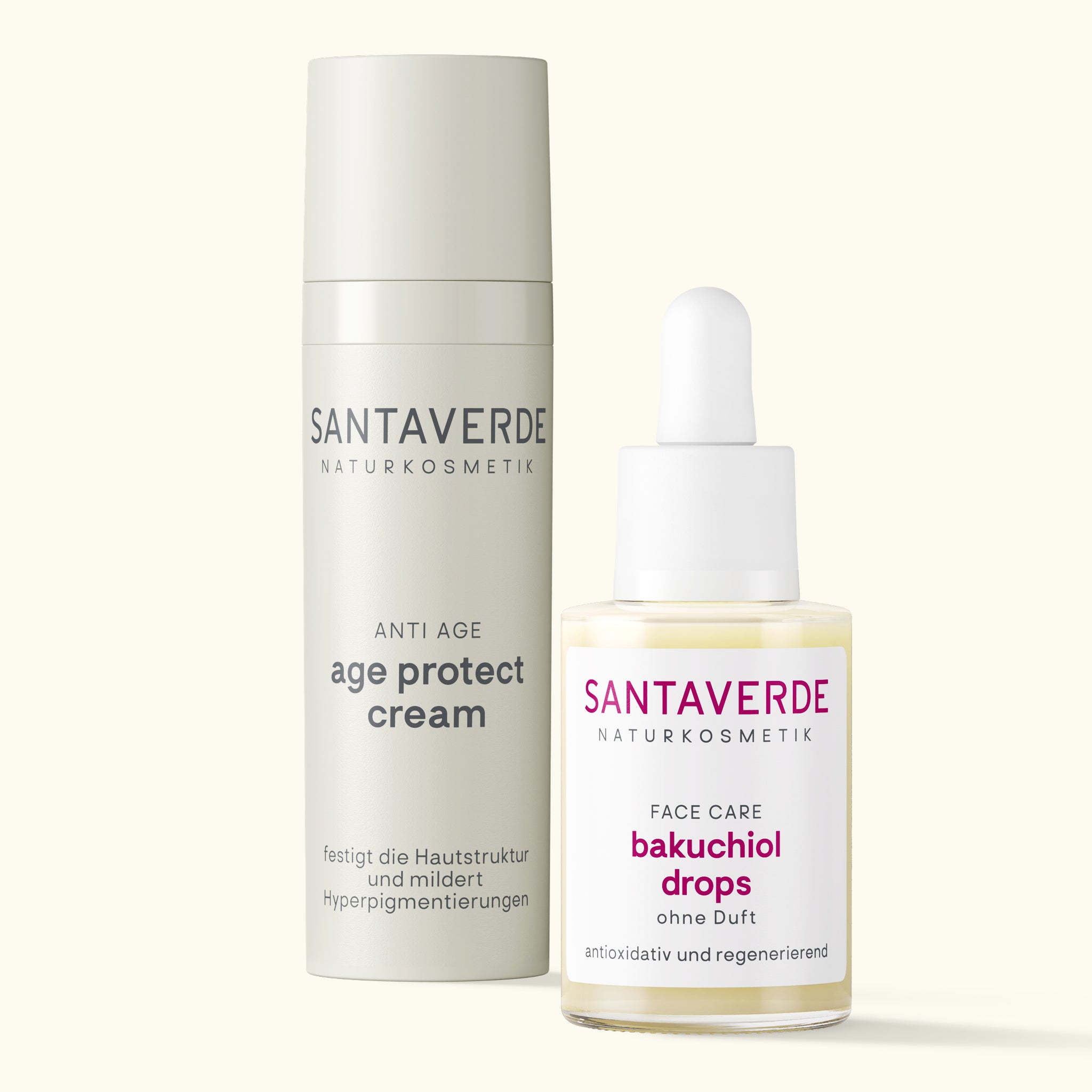 Santaverde Well-Aging Set – ganzheitliches Naturkosmetik-Set mit age protect Creme und Bakuchiol Drops für anspruchsvolle, reife Haut zur Förderung von Elastizität und Zellschutz