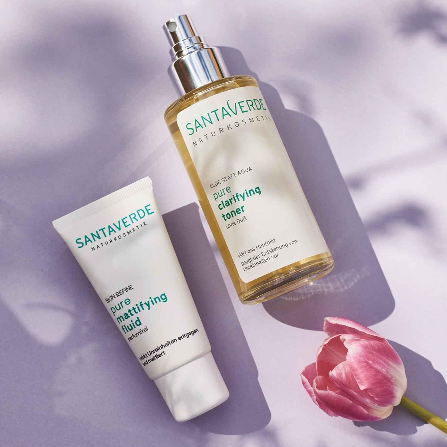 Santaverde Clear Balance Duo – Toner und Fluid für ausgleichende Gesichtspflege, sommerlich arrangiert
