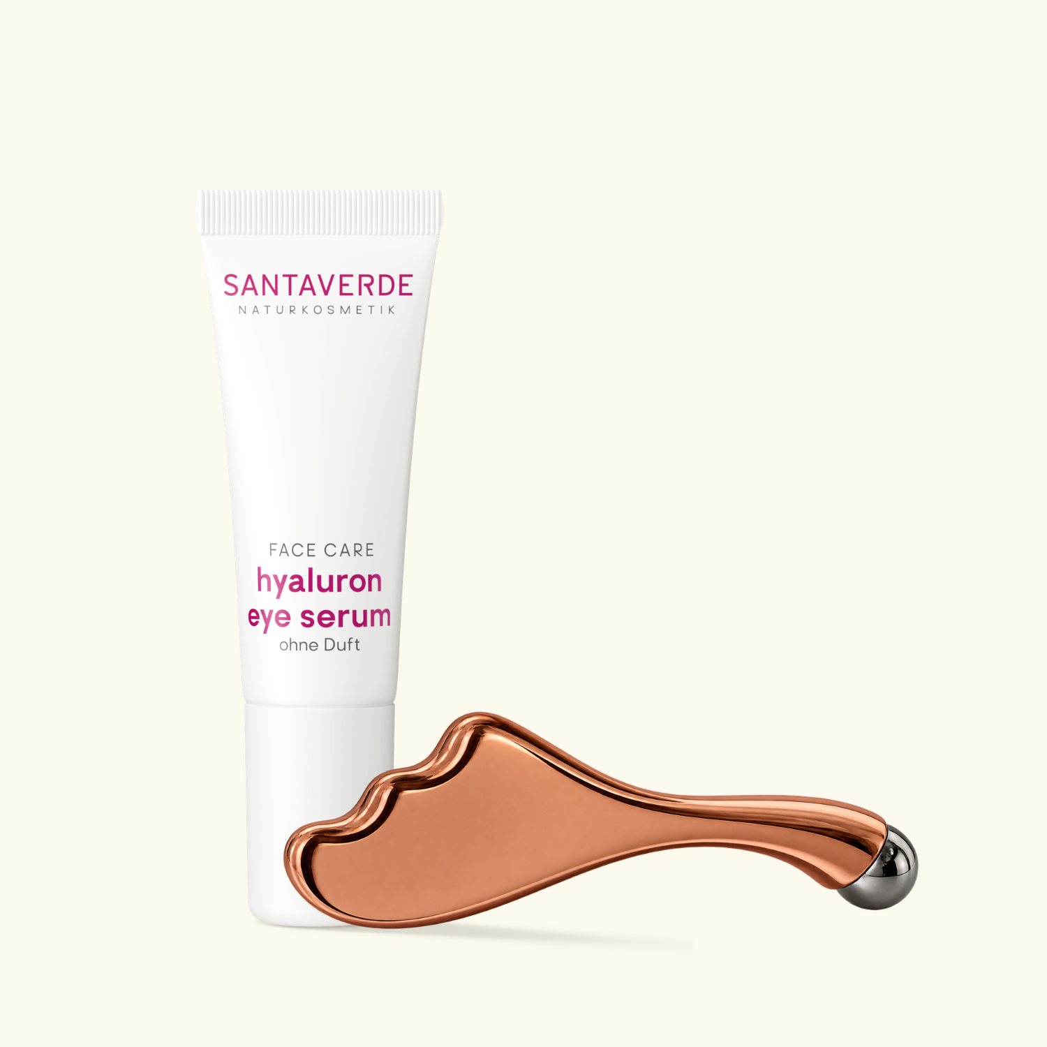 Santaverde De-Puff Eye Duo mit hyaluron eye serum und Augenmassage Tool für die tägliche Augenpflege.