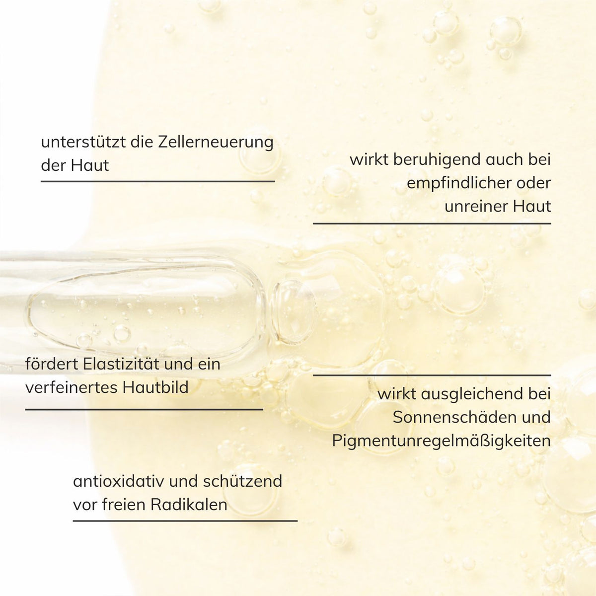Schaubild zur Wirkweise und Textur der Santaverde bakuchiol drops