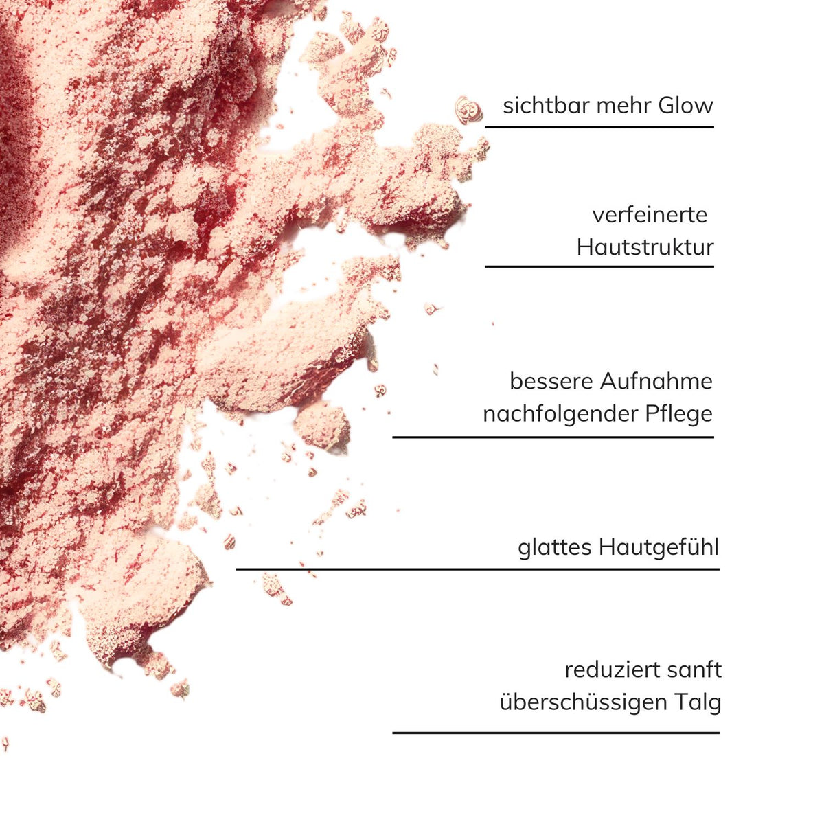 Schaubild zur Wirkweise und textur des Santaverde enzyme peeling powder