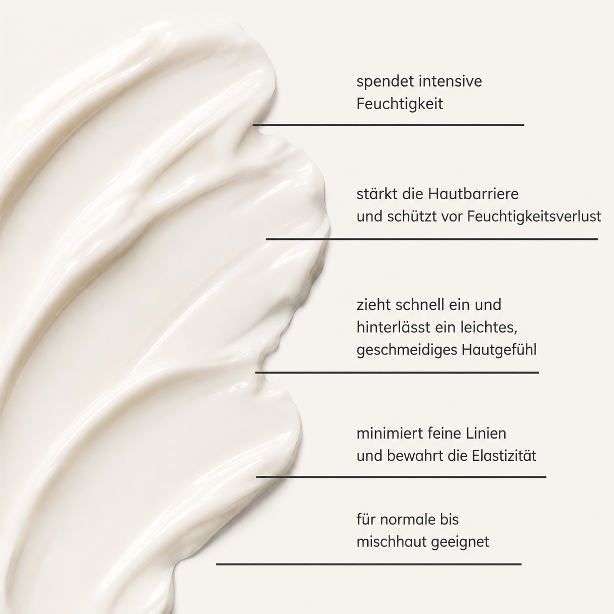 Santaverde cream light als leichte, cremige Textur mit Darstellung der wichtigsten Pflegewirkungen für normale bis Mischhaut.