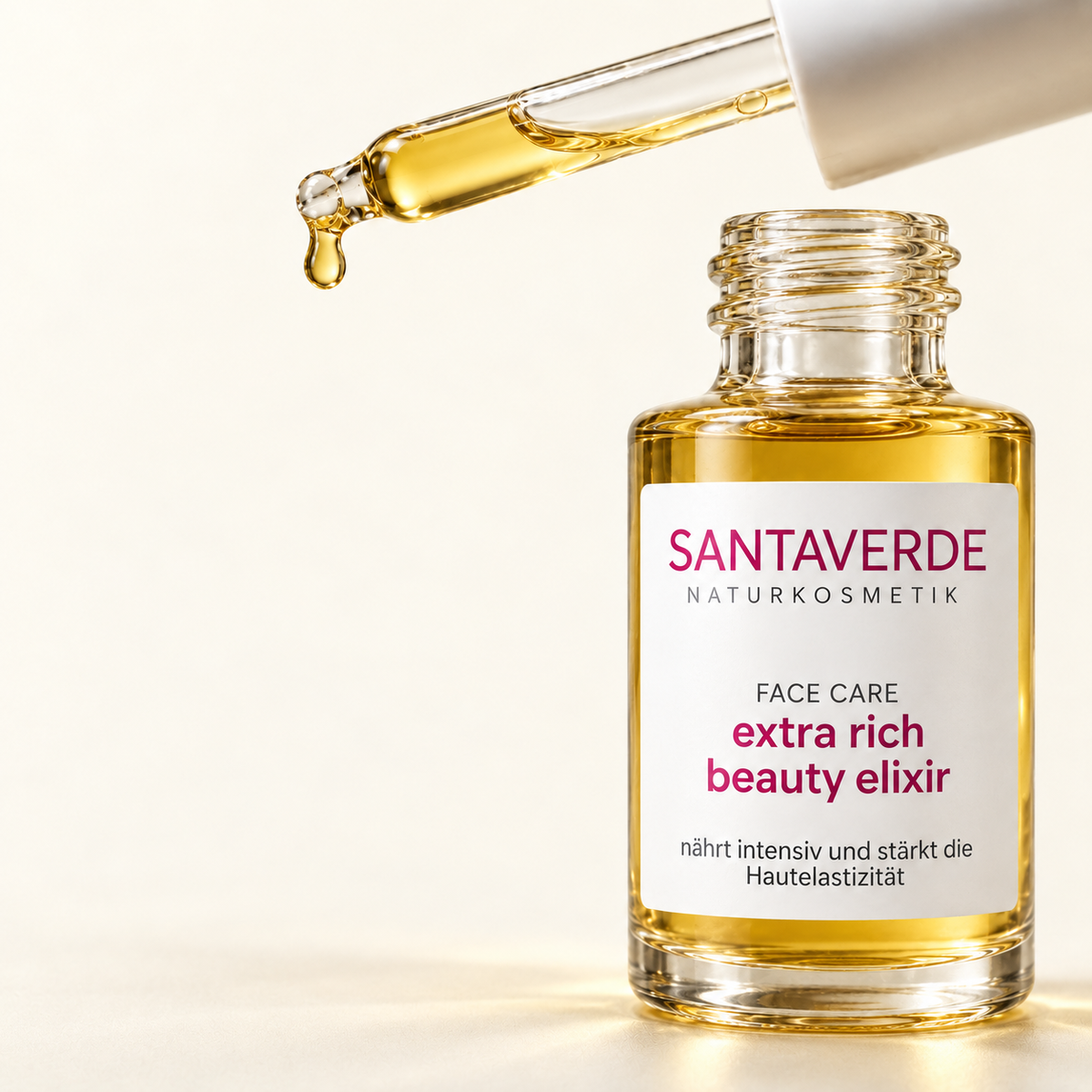 Santaverde extra rich beauty elixir mit goldenem Gesichtsöl und Pipette
