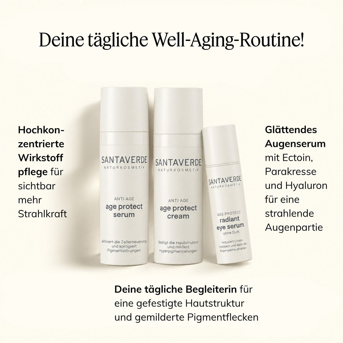 Deine tägliche Well-Aging-Routine festigt, glättet und wirkt gegen Pigmentflecken.
