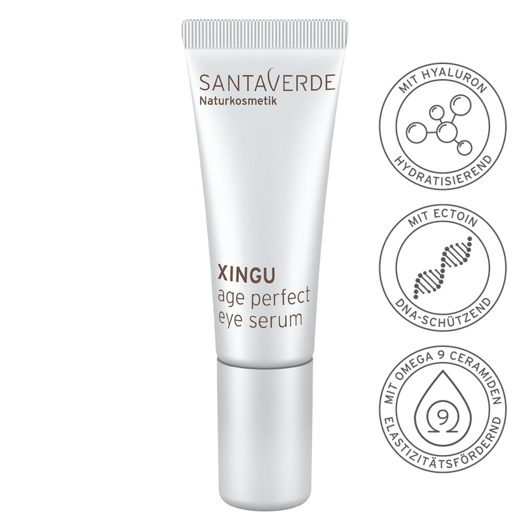 Anti-Age Augenserum mit Hyaluron für eine geglättete Augenpartie - Santaverde Naturkosmetik XINGU age perfect eye serum - Tube