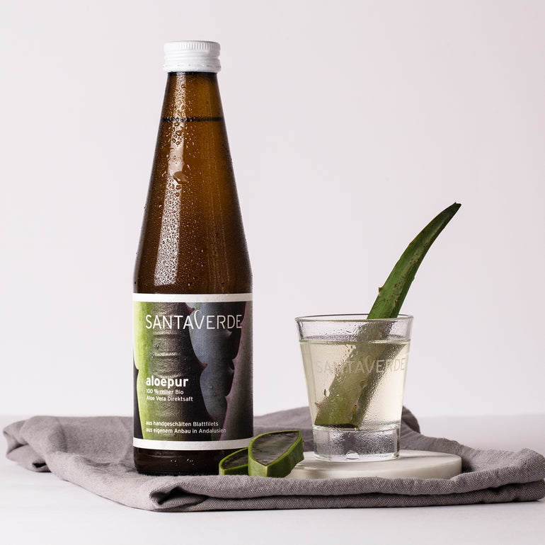 Bio Aloe Vera Direktsaft - Santaverde aloepur - Flasche - Reform Produkt des Jahres - Bio zertifiziert - Vegan zertifiziert
