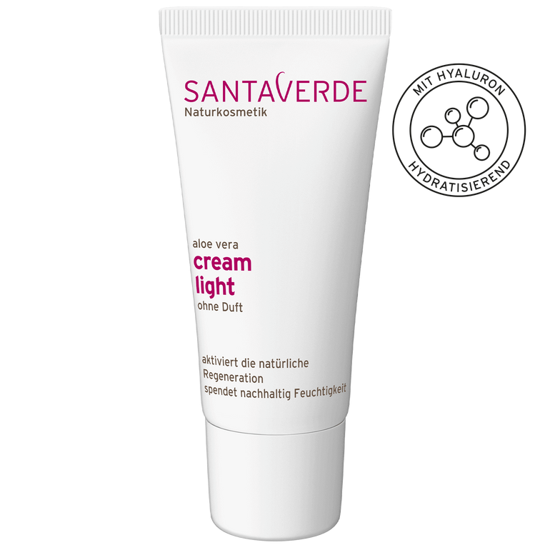 leichte und feuchtigkeitsspendende Gesichtscreme mit Hyaluron ohne Duft für normale und Mischhaut - Santaverde Naturkosmetik cream light ohne Duft - Tube